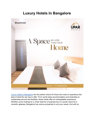 Luxury Hotels In Bangalore | Uparhotels