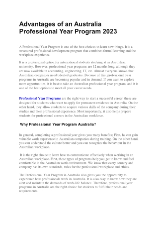 Advantages of an Australia Professional Year Program 2023