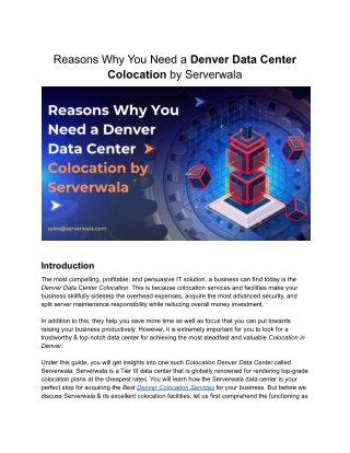 Reasons Why You Need a Denver Data Center Colocation by Serverwala