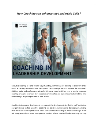 How Coaching can enhance the Leadership Skills