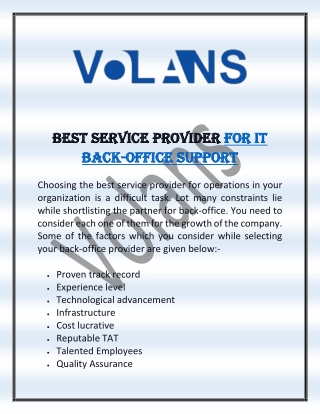 Best service provider for IT back-office support