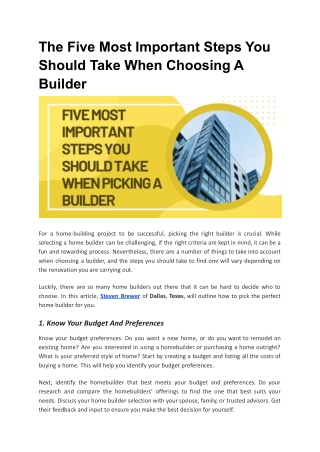 The Five Most Important Steps You Should Take When Choosing A Builder