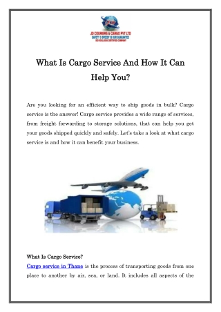 What Is Cargo Service And How It Can Help You