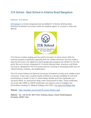21K School - Best School in Infantry Road Bangalore