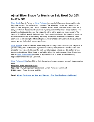 Ajmal Silver Shade for Men is on Sale Now! Get 20% to 50% Off