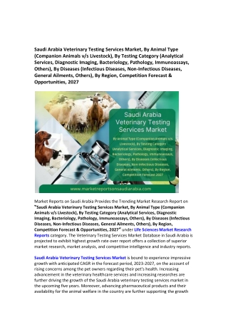 Saudi Arabia Veterinary Testing Services Market Research Report 2023-2027