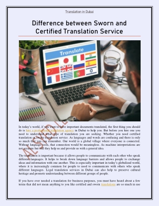 Difference between Sworn and Certified Translation Service
