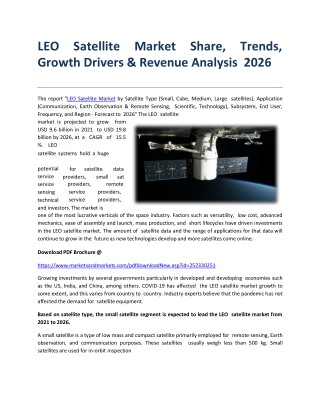 LEO Satellite Market Share, Trends, Growth Drivers & Revenue Analysis 2026