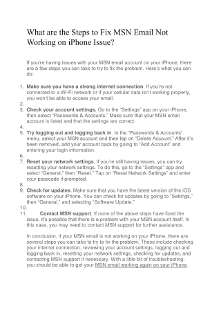 What are the Steps to Fix MSN Email Not Working on iPhone Issue