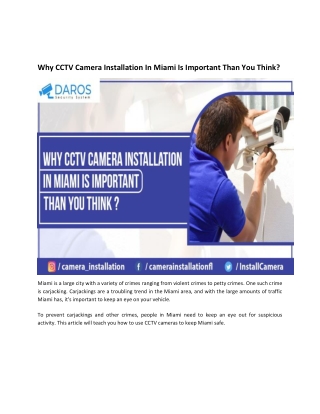 Why CCTV Camera Installation In Miami Is Important Than You Think