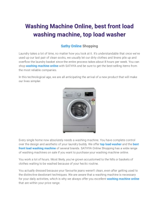 Washing Machine Offers _ Sathya Online Shopping