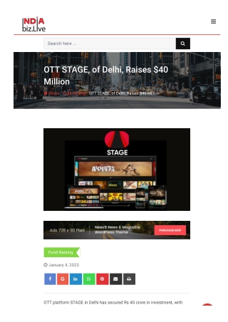 OTT Platform STAGE, of Delhi, Raises $40 Million 
