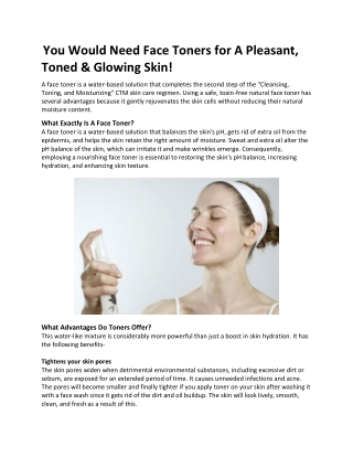 You Would Need Face Toners for A Pleasant Toned and Glowing Skin!