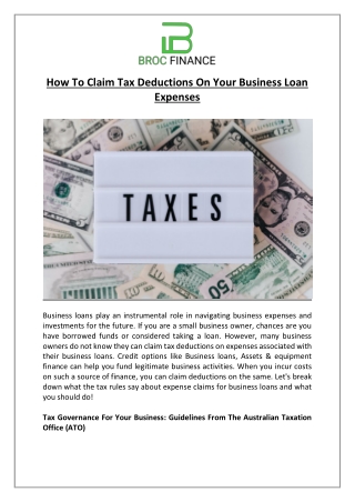 How To Claim Tax Deductions On Your Business Loan Expenses