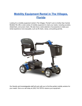 Mobility Equipment Rental in The Villages, Florida