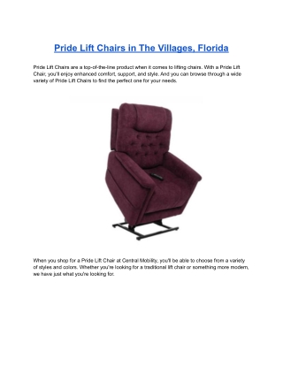 Pride Lift Chairs in The Villages, Florida