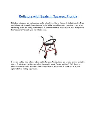 Rollators with Seats in Tavares, Florida