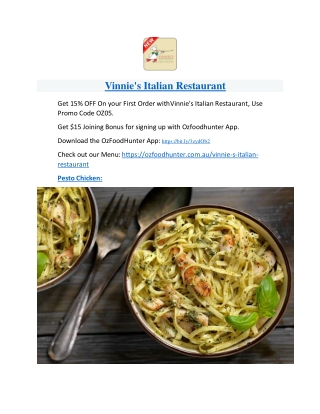 15% off - Vinnie's Italian Restaurant Menu Southport Delivery, QLD