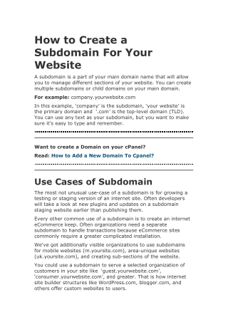 How to Create a Subdomain For Your Website