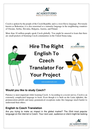 English To Czech Translation by Acadestudio