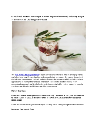 Global Rtd Protein Beverages Market Regional Demand, Market Scope, Timelines .
