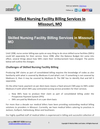 Skilled Nursing Facility Billing Services in Missouri, MO