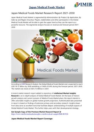 Japan Medical Foods Market Size & Trends | Global Industry Report, 2022-2030 |