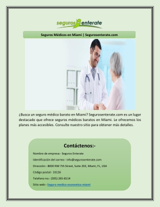 Seguros Médicos en Miami | Segurosenterate.com