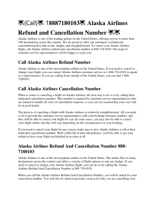 {Call} Alaska Airlines  18887180103 Refund and Cancelation Number