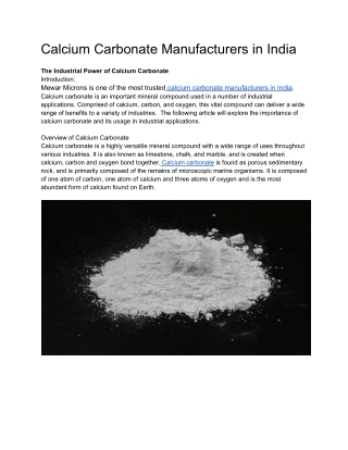 Calcium Carbonate Manufacturers in India