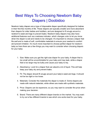 Best Ways To Choosing Newborn Baby Diapers  Doobidoo