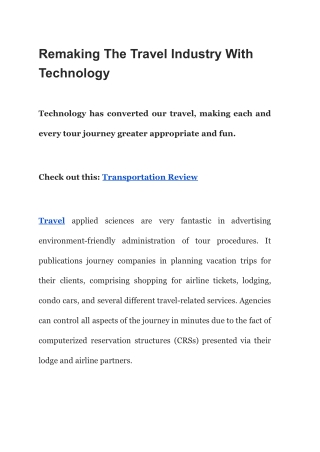 Remaking The Travel Industry With Technology