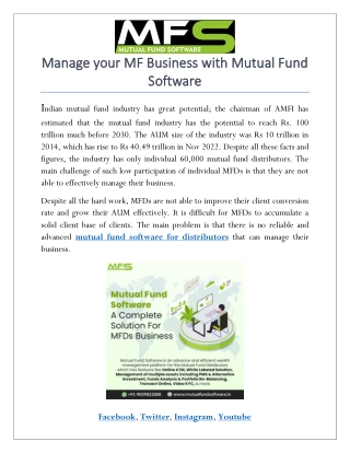 Manage your MF Business with Mutual Fund Software