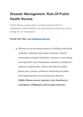 Disaster Management Role Of Public Health Nurses.