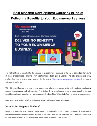 Best Magento Development Company : Delivering Benefits to Your Ecommerce