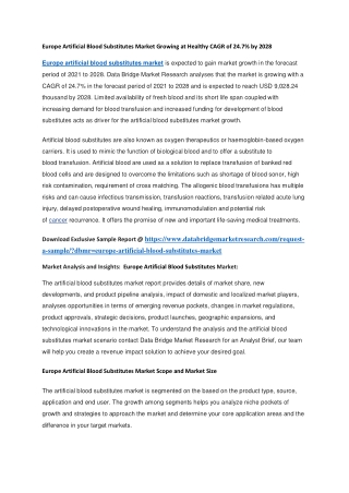 Europe Artificial Blood Substitutes Market Growing at Healthy CAGR of 24.7 by 2028