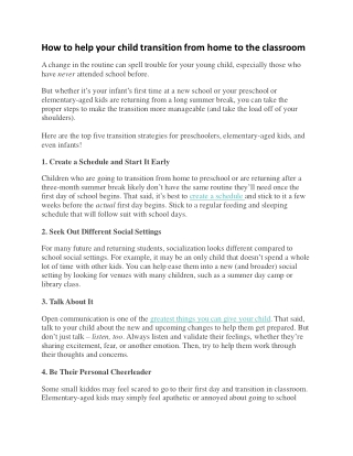 How to help your child transition from home to the classroom