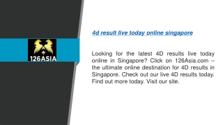 4d Result Live Today Online Singapore 126asia.com