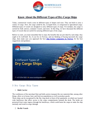 Know About the Different Types of Dry Cargo Ships