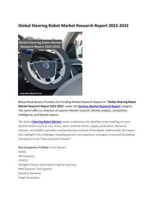Global Steering Robot Market Research Report 2022-2032