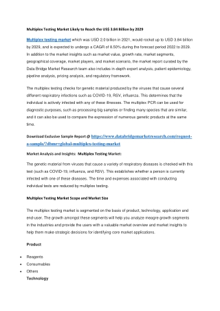 Multiplex Testing Market Likely to Reach the US 3.84 Billion by 2029