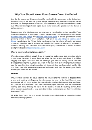 Why You Should Never Pour Grease Down the Drain?