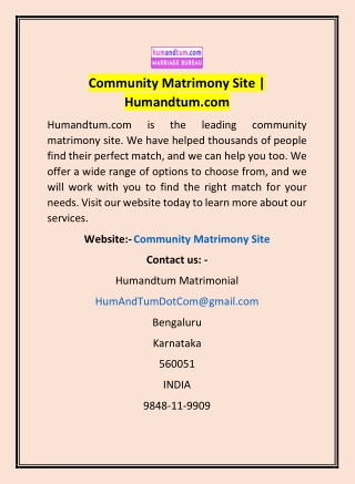 Community Matrimony Site | Humandtum.com