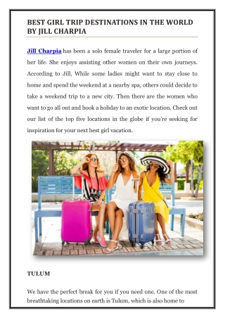 BEST GIRL TRIP DESTINATIONS IN THE WORLD BY JILL CHARPIA