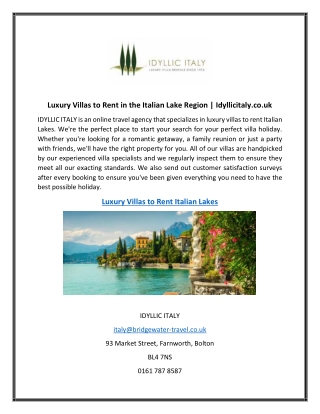 Luxury Villas to Rent in the Italian Lake Region  Idyllicitaly.co.uk