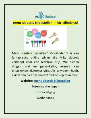 menc sleutels bijbestellen  | Mc-cilinder.nl