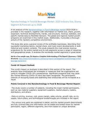 Nanotechnology in Food & Beverage Market Size and Growth Estimate 2023-28
