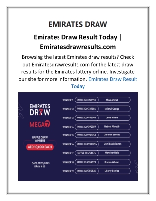 Emirates Draw Result Today  Emiratesdrawresults.com