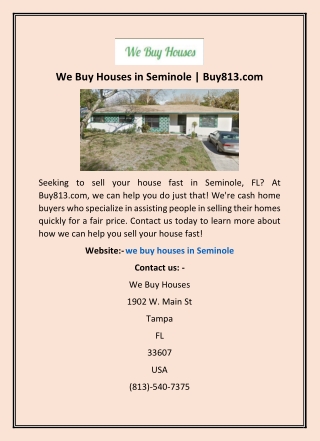 We Buy Houses in Seminole | Buy813.com