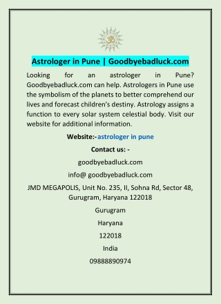 Astrologer in Pune | Goodbyebadluck.com